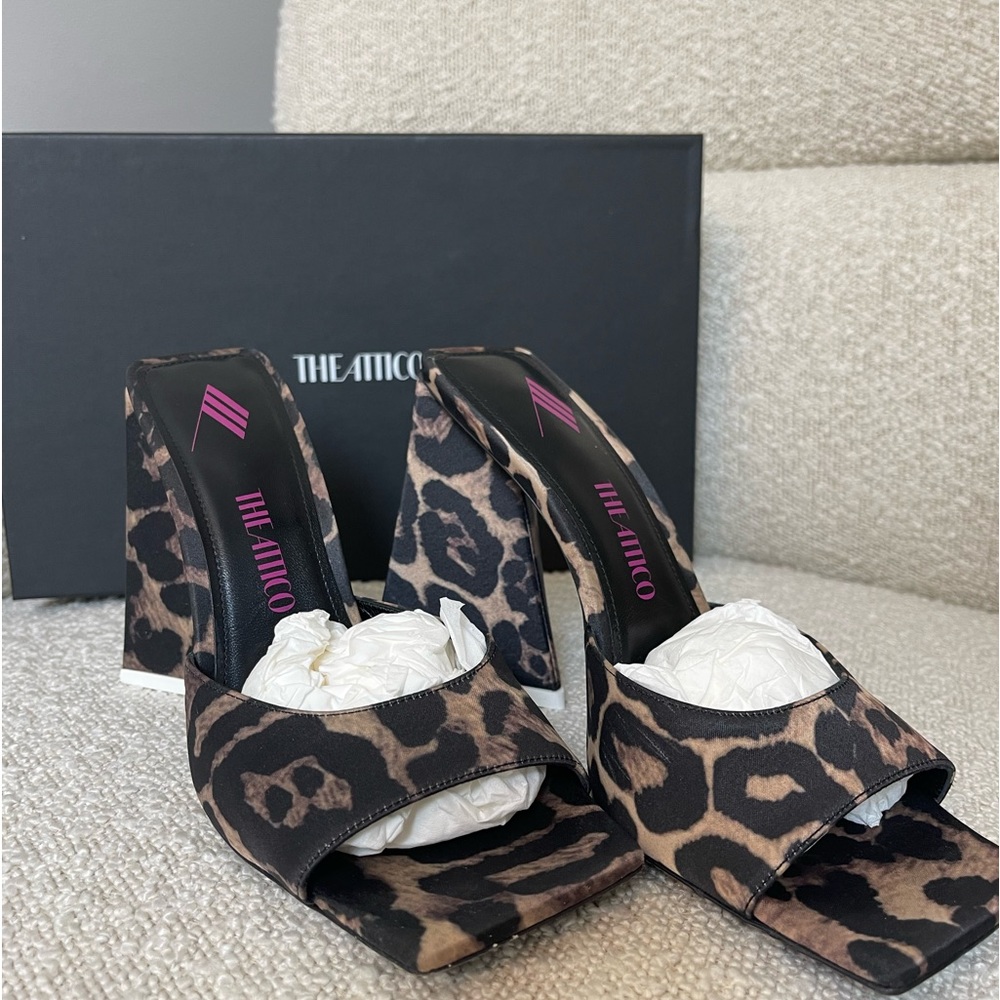 THE ATTICO ‘Devon’ mule 115m COL 346 Leopard SZ38.5